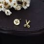 Mismatched Scissors And Button Stud Earrings, thumbnail 3 of 12