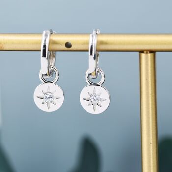 Starburst Disk Charm Huggie Hoop Earrings, 4 of 11