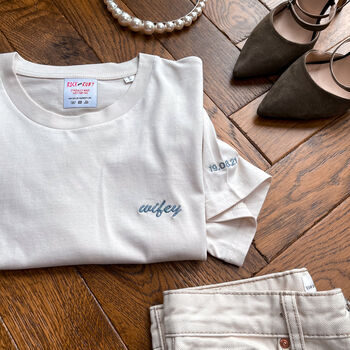 Embroidered Wifey Script T Shirt, 6 of 8