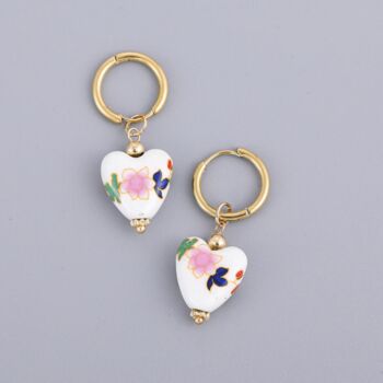 Floral Porcelain Heart Huggie Earrings, 3 of 11