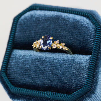 Round Brilliant Cut Blue Sapphire And Diamond Engagement Ring, 3 of 3