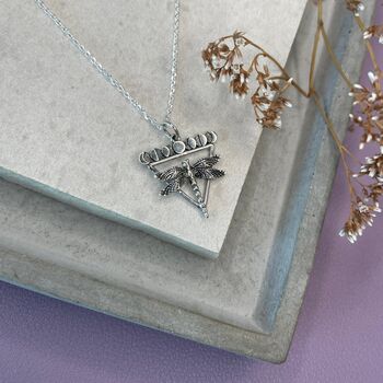 925 Sterling Silver Dragonfly Moon Phases Necklace, 3 of 12
