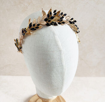 Black Crystal And Gold Leaf Bridal Crown, 2 of 7