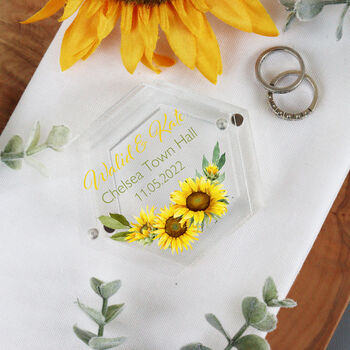 Personalised Acrylic Wedding Ring Box Sunflower, 4 of 5