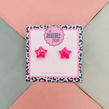Star Glitter Resin Stud Earrings Silver, Gold And Pink, 10 of 12