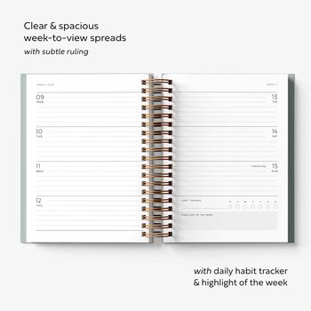 2026 A5 Spiral Diary In Sage Green, Week To View, 2 of 10