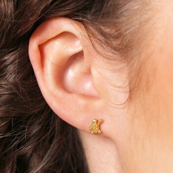 Sterling Silver Turtle Stud Earrings In Gold, 3 of 3