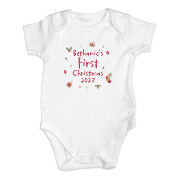 Personalised Baby's First Christmas Baby Vest, 2 of 3