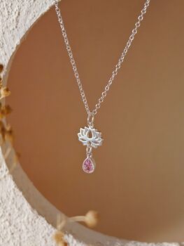 Lotus Pink Cubic Zirconia Sterling Silver Necklace, 8 of 9