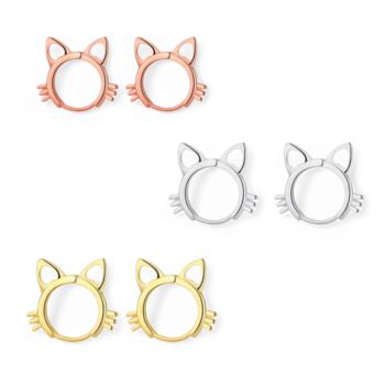 Cat Shaped Hollow Hoop Earrings In Sterling Silver 18k Gol And Rose Gold Cat Hoop Earrings Cute Animal Lover Jewellery Gift, 4 of 7