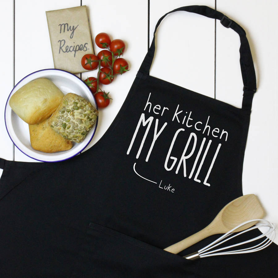 Personalised 'Her Kitchen My Grill' Apron By A Piece Of