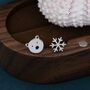 Mismatched Polar Bear And Snowflake Stud Earrings In Sterling Silver, thumbnail 1 of 9