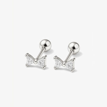 Gold Or Silver Women's Dainty Bow Stud Earrings With Screw Back, 5 of 6