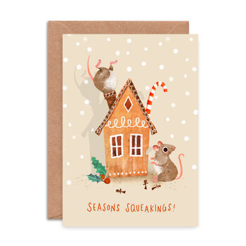 Gingerbread Mouse Illustrated Christmas Card, 2 of 3