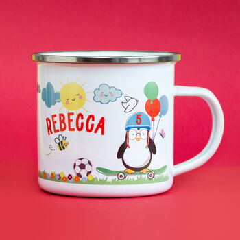 Children's Personalised Penguin Enamel Mug, 2 of 11