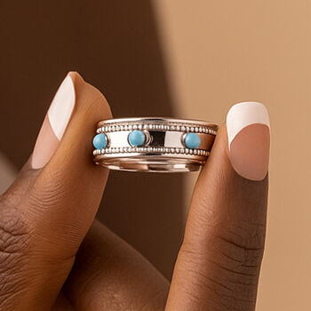 Personalised Sterling Silver Turquoise Stud Spinner Ring, 2 of 12