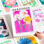 Narcisuss Floral Fluoro Pink Risograph Print, thumbnail 1 of 3