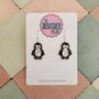 Small Penguin Christmas Glitter Resin Earrings / Festive Jewellery Sparkly Winter Drops / Christmas Gift Small Sparkly Penguin Accessories, thumbnail 1 of 4