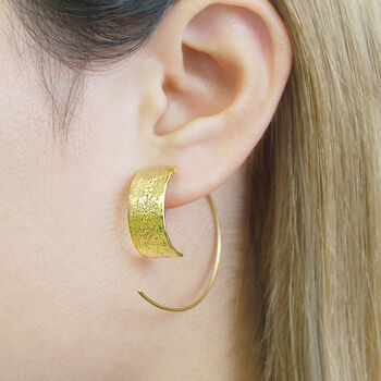 Textured Curved Gold Plated Silver Hoop Earrings, 2 of 5