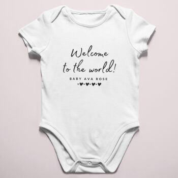 'Welcome To The World' Personalised Babygrow, 3 of 3