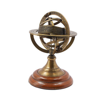 22cm Bronze Armillary Sphere With Wooden Base, 3 of 5