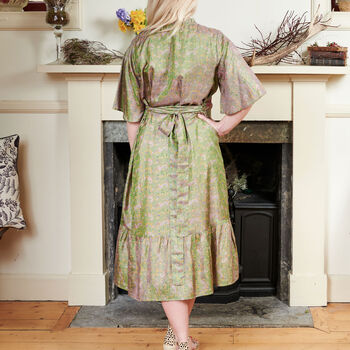 Zaria Silk Print Embroidered Green Dress 24, 3 of 3