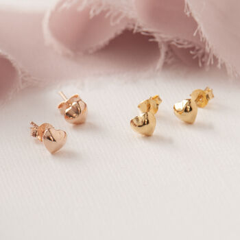 Tiny Gold Or Rose Gold Love Heart Studs, 3 of 11