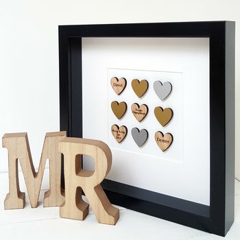 Personalised Oak Wedding Anniversary Hearts Artwork, 6 of 6