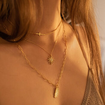 Dainty 14 K Gold Star Sun Necklace, 3 of 7