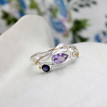 Silver Teardrop Amethyst And Iolite Ring, 3 of 8