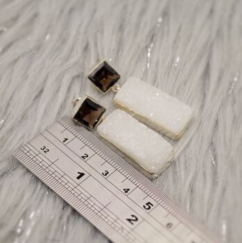 White Druzy Agate, Smoky Quartz Silver Earrings, 6 of 7
