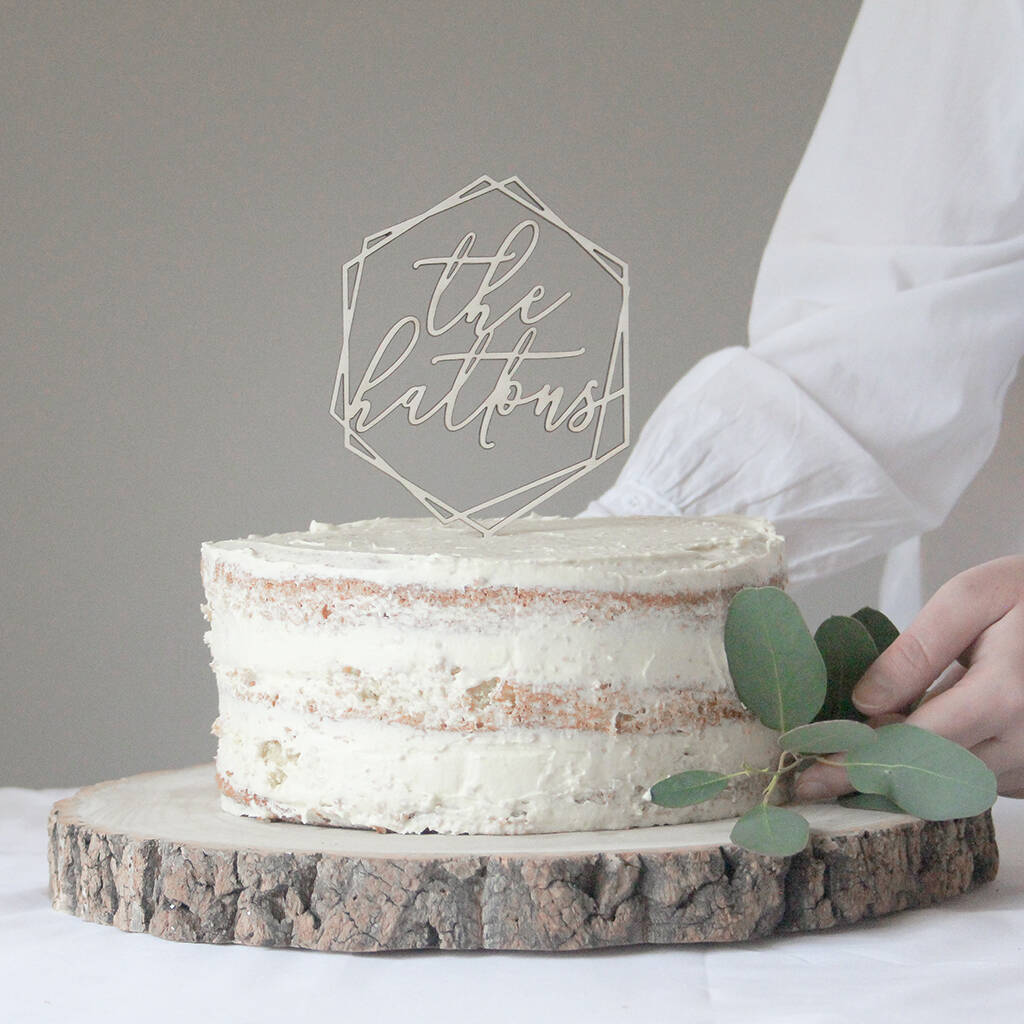 Personalised Geometric Wood Wedding Cake Topper, 1 of 5