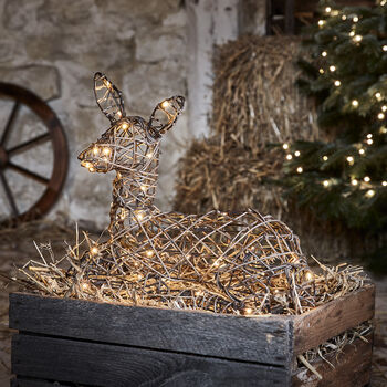 Studley Rattan Resting Fawn Light Up Reindeer, 3 of 6