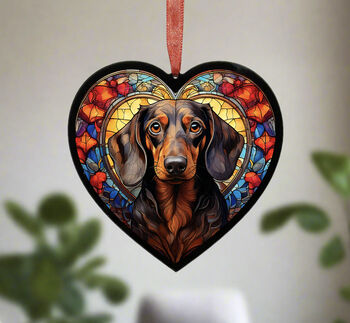 Dachshund Stained Glass Effect Heart Suncatcher, 2 of 9