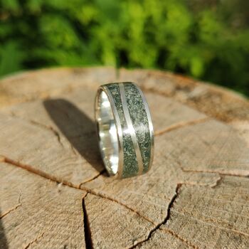 Silver Ring, Westmorland Green Slate, Silver Wave Inlay, 3 of 7
