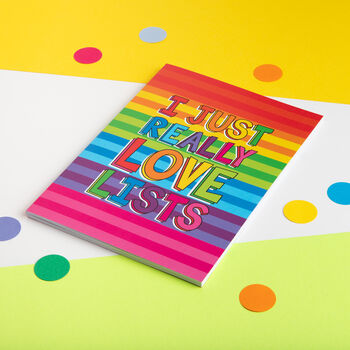 I Just Really Love Lists A5 Rainbow Stripe Notebook, 2 of 10