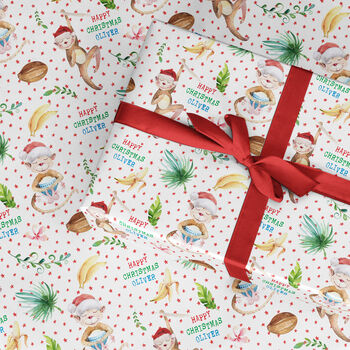 Personalised Christmas Monkey Gift Wrapping Paper, 3 of 3