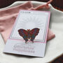 Teal And Pink Butterfly Pin Badge With Gold Accents, thumbnail 2 of 7