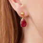 Ruby Teardrop Gold Plated Silver Ball Stud Drop Earring, thumbnail 4 of 12