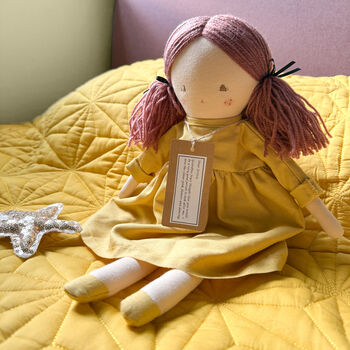 Handmade Rag Doll – Butterscotch Linen Dress, 6 of 6