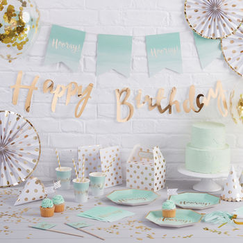 Mint Ombre Gold Foiled Hooray Party Paper Plates, 3 of 3
