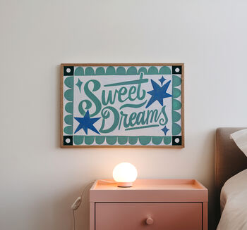 Sweet Dreams Wall Art, Blue Bedroom Print, 2 of 9