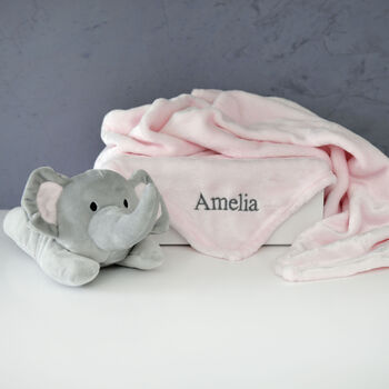Personalised Pink Blanket And Plush Elephant Toy, 2 of 7