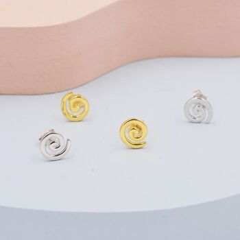 Koru Circle Spiral Stud Earrings In Sterling Silver, 4 of 11