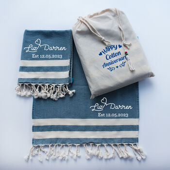 Personalised 2nd Wedding Anniversary Gift, Cotton Tea Towel, 2 of 4