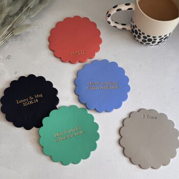 Scalloped Personalised Leather Coasters, 2 of 3