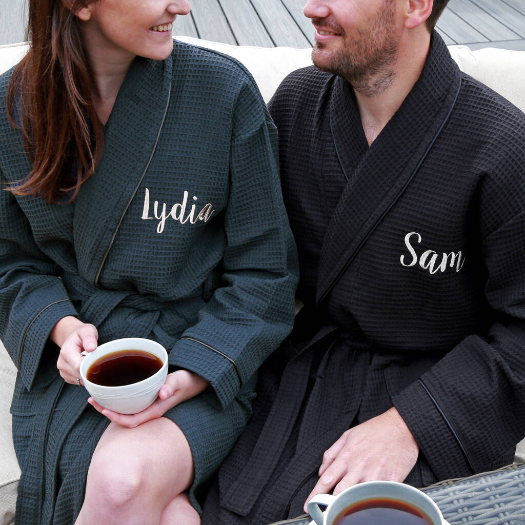 Personalised Waffle Dressing Gown With Coloured Piping By Duncan