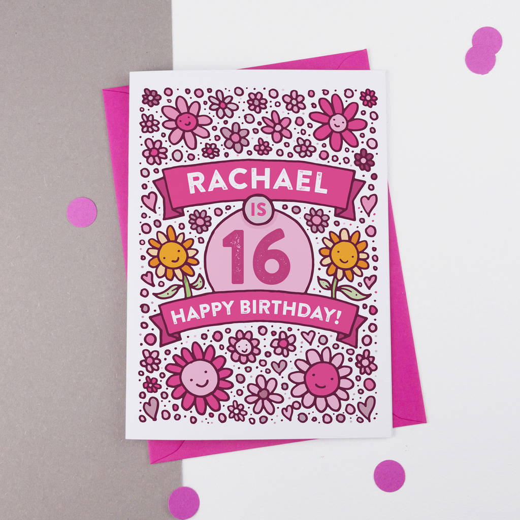 16th Birthday Personalised Flower Card By A is for Alphabet