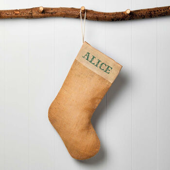 Personalised Embroidered Effect Jute Christmas Stocking, 3 of 4