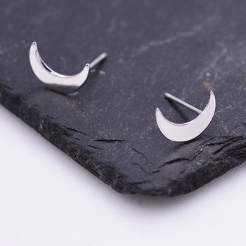 Sterling Silver Crescent Moon Stud Earrings, 2 of 9